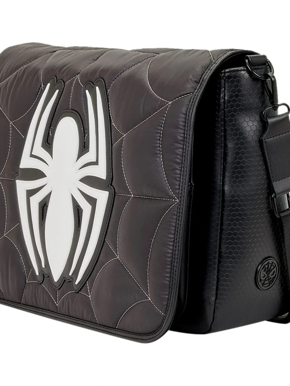 Marvel Black Messenger Bag Loungelfy with White Spider Emblem